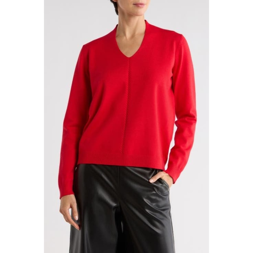 Lucky Brand Red Pointelle V-Neck Dolman Sweater Pullover - Size S/P